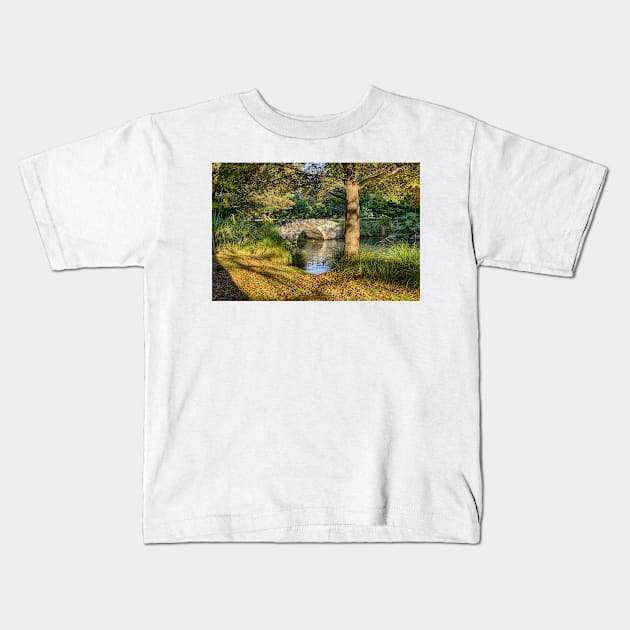 Autumn Morning Reflections at the Arched Bridge Kids T-Shirt by Rexel99